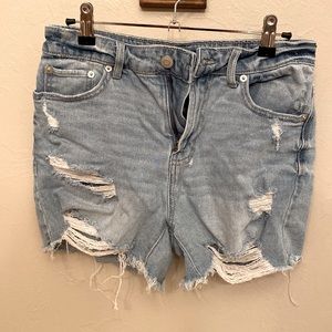 Distressed denim shorts